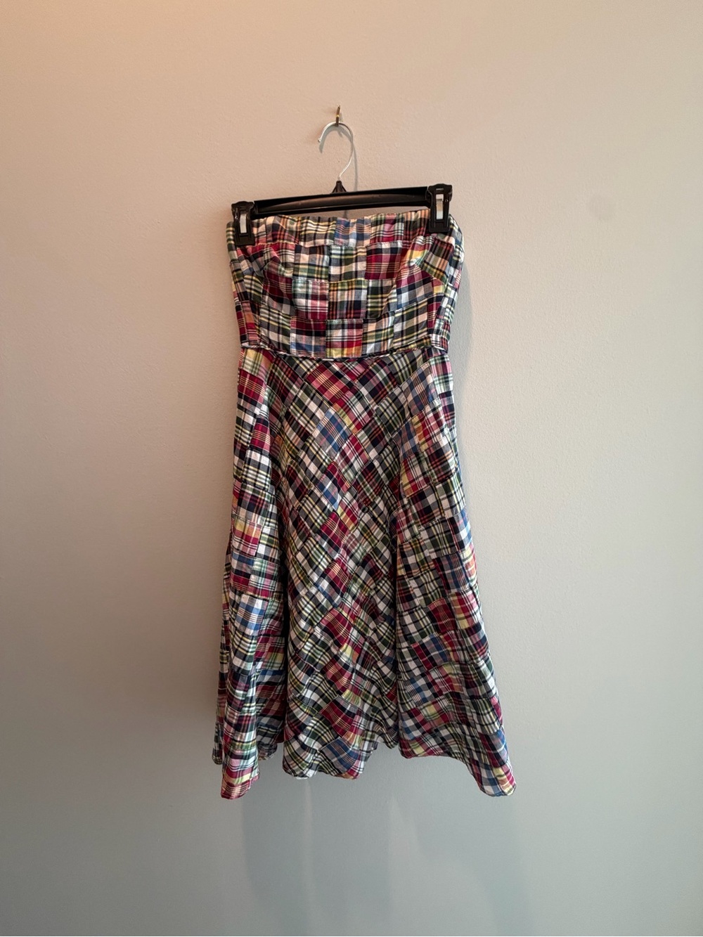 Vintage J.Crew Strapless Madras Patchwork Plaid Mini Dress